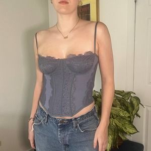 Urban Outfitters Dusty Blue Lace Corset Top